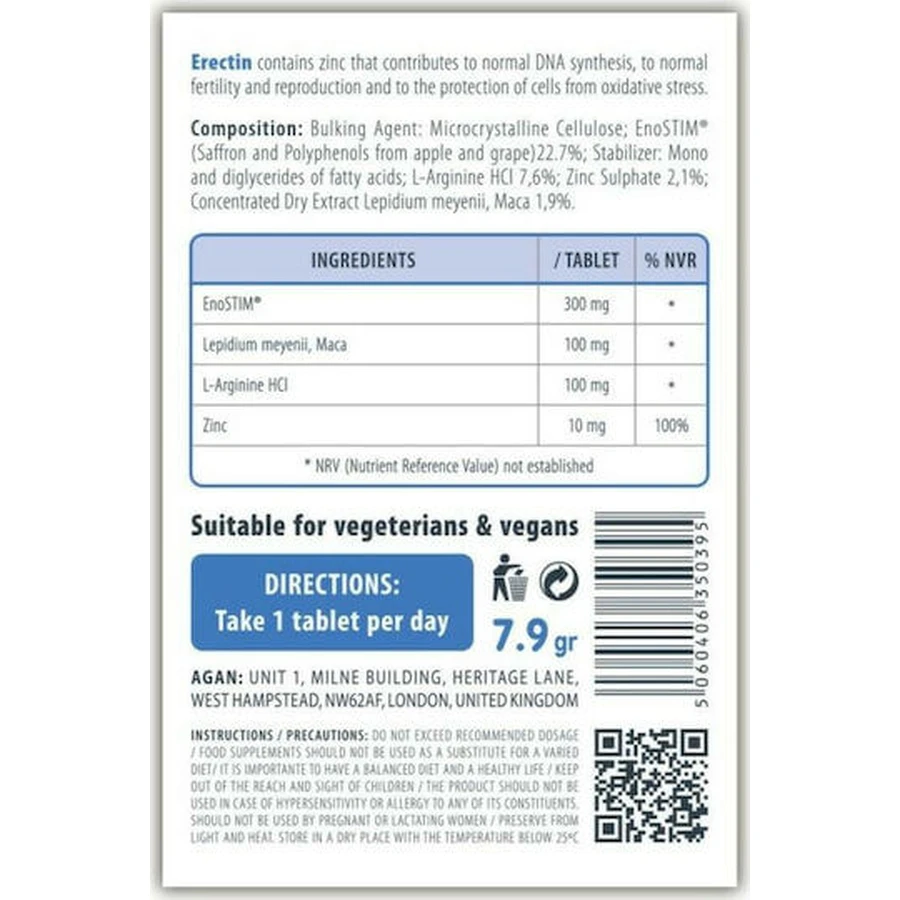 Agan Erectin Function Support Testosterone Boosting Supplement 6 tabs