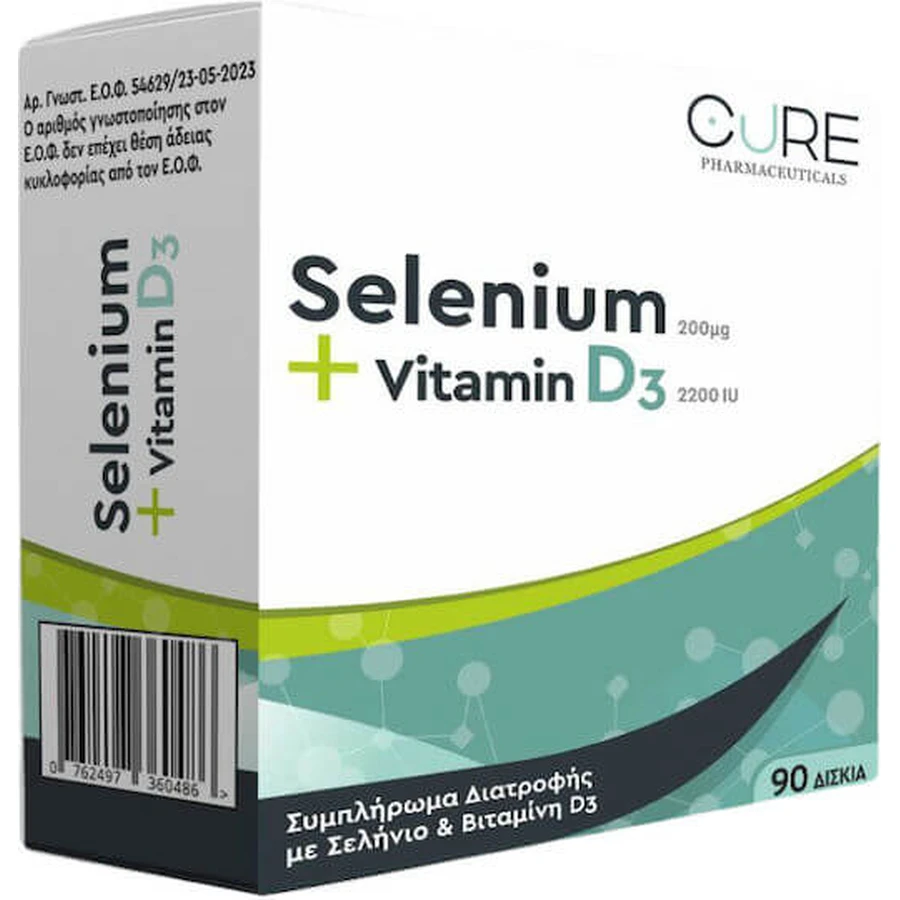 Cure Pharmaceuticals Selenium + Vitamine D3 200mg 2200 IU 90 Comprimés