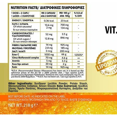 John Noa Liposomal Vitamin C as Ester C Vitamin for Immune System Strengthening, Skin & Antioxidant Action 1000mg 60 veget capsules