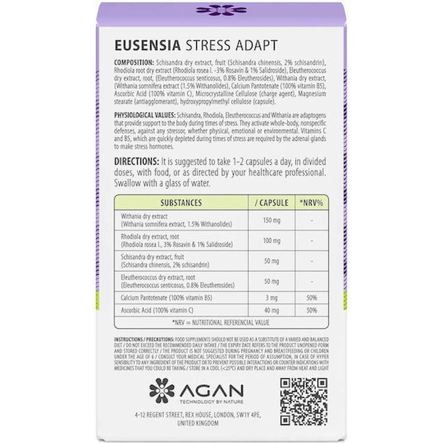 Agan Eusensia Stress Adapt Anxiety Supplement 30 cápsulas vegetales