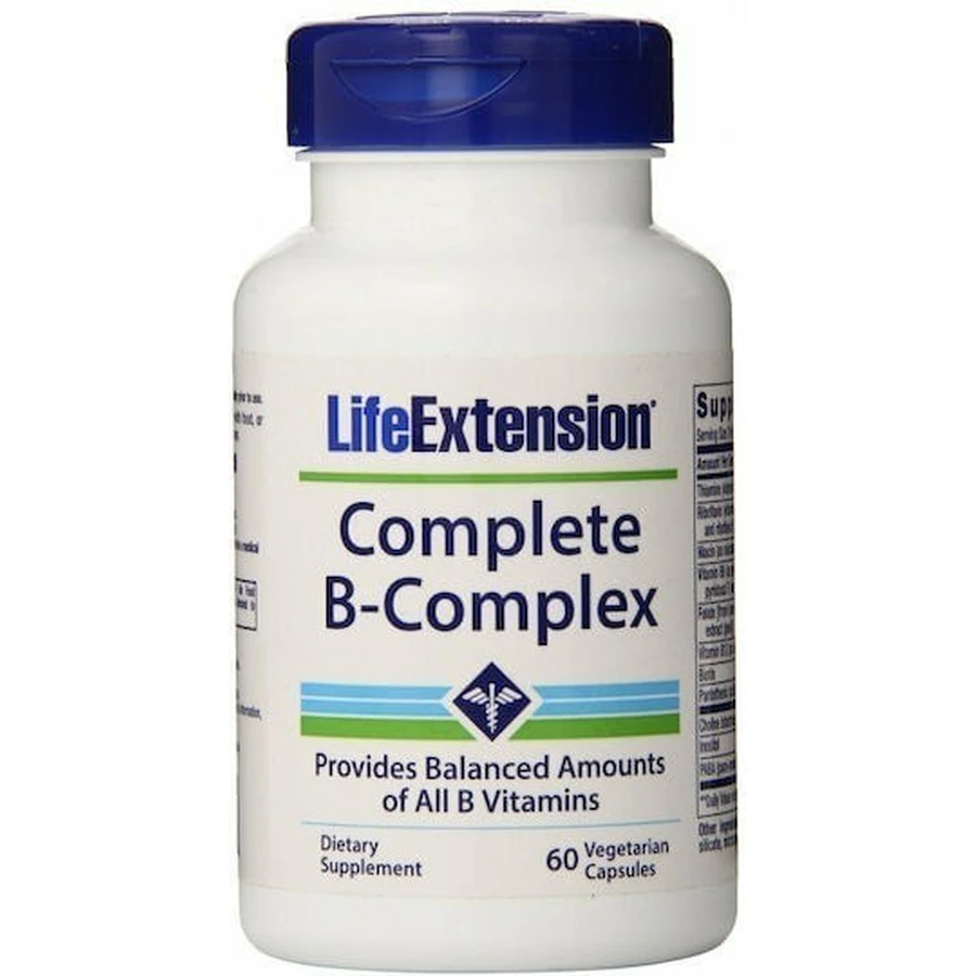 Leben-Erweiterung komplettes komplettes B-komplexes Vitamin für Energie, Immun- u. Nervensystem, das 60 vegetative Kapseln stärkt