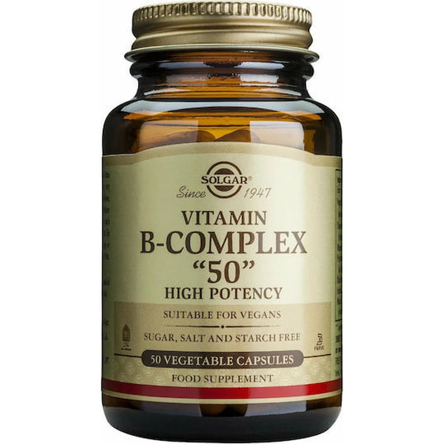 Solgar B-Komplex "50" Vitamin für Energie, Immun- und Nervensystem Stärkung 50mg 50 Gemüsekapseln