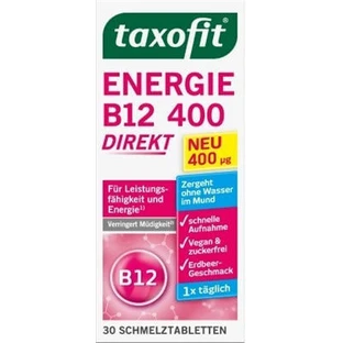 Taxofit Energy B12 Vitamin für die Gesundheit des Nervensystems 400mcg Erdbeere 30 Tabletten