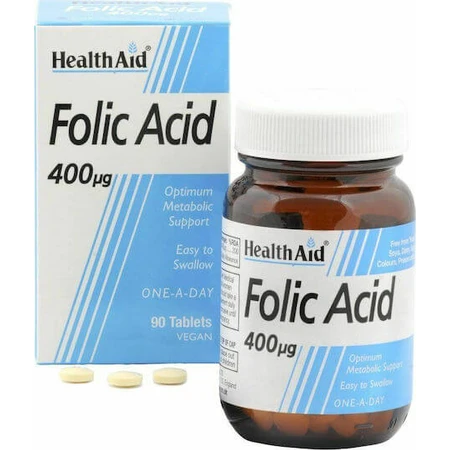 Health Aid Folic Acid Vitamin for Nervous System Health 400mcg 90 Comprimés