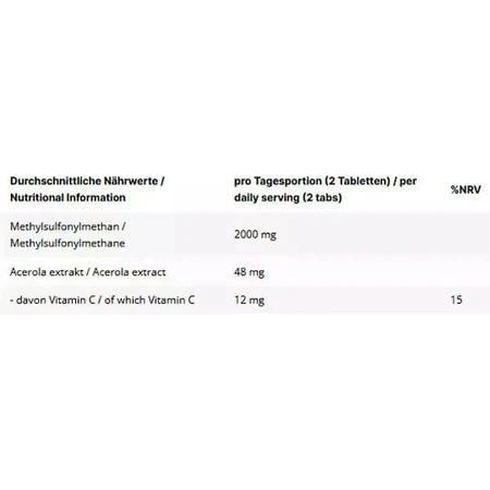 Inlead Nutrition MSM + Vitamin C 2000mg Immunität steigernde Ergänzung 120 Tabs