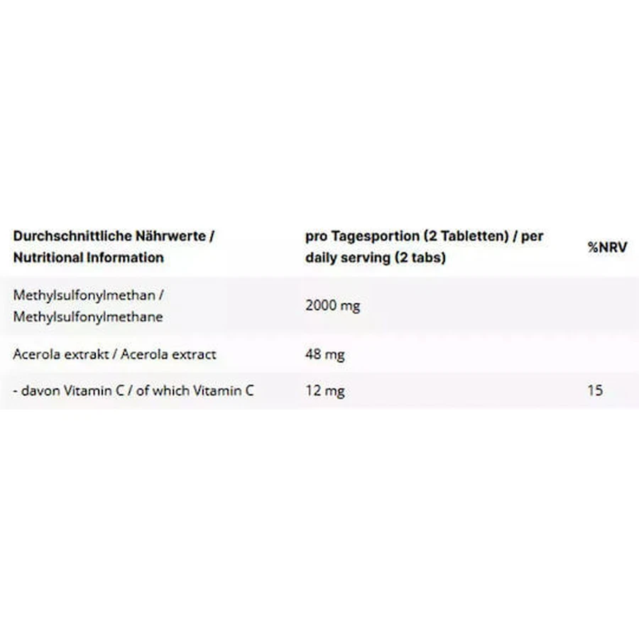Inlead Nutrition MSM + Vitamin C 2000mg Immunität steigernde Ergänzung 120 Tabs