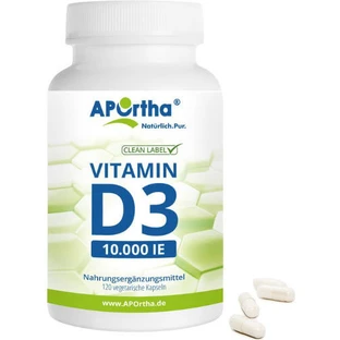 Aportha Vitamina D3 Vitamina para reforzar el sistema inmunitario y la salud ovocitaria 10000iu 120 cáps.