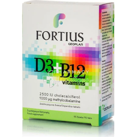 Geoplan Nutraceuticals Fortius D3 & B12 2500iu 1000mg Multivitamine voor energie, immuunsysteem en versterking van het zenuwstelsel 2500iu 1000mg 90 tabletten