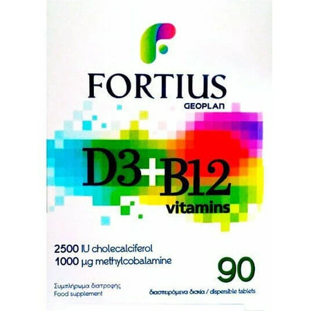 Geoplan Nutraceuticals Fortius D3 & B12 2500iu 1000mg Multivitamine voor energie, immuunsysteem en versterking van het zenuwstelsel 2500iu 1000mg 90 tabletten