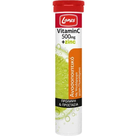 Lanes Vitamine C + Zink Vitamine voor versterking van immuunsysteem, huid & antioxidant werking 500mg Citroen 20 tabs eff