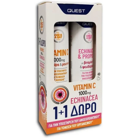 Quest Vitamin C & Echinacea & Propolis Vitamin C & Echinacea & Propolis 20 Brausetabletten für das Immunsystem, die Haut und die antioxidative Wirkung 1000mg Multi Flavours