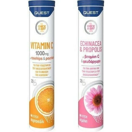 Quest Vitamin C & Echinacea & Propolis Vitamin C & Echinacea & Propolis 20 Brausetabletten für das Immunsystem, die Haut und die antioxidative Wirkung 1000mg Multi Flavours
