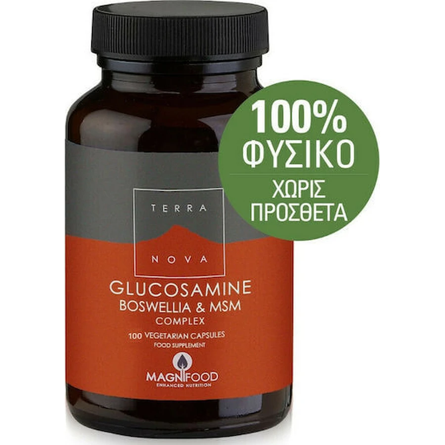 TerraNova Glucosamine Boswellia & MSM Complex Suplemento para la salud de las articulaciones y los huesos 100 cápsulas vegetales