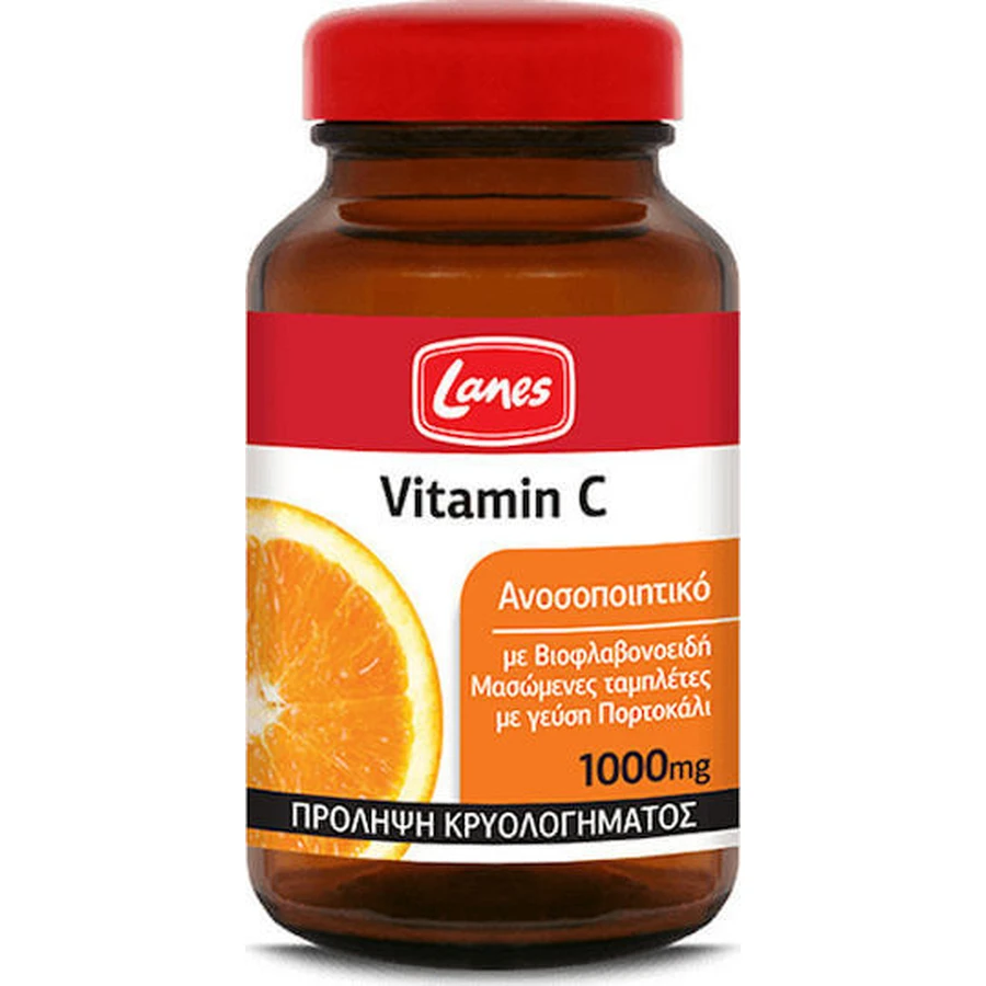 Lanes Vitamine C pour le renforcement immunitaire, la peau et l'action antioxydante 1000mg Orange 60 comprimés à croquer
