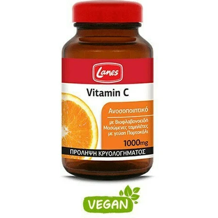 Lanes Vitamine C pour le renforcement immunitaire, la peau et l'action antioxydante 1000mg Orange 60 comprimés à croquer