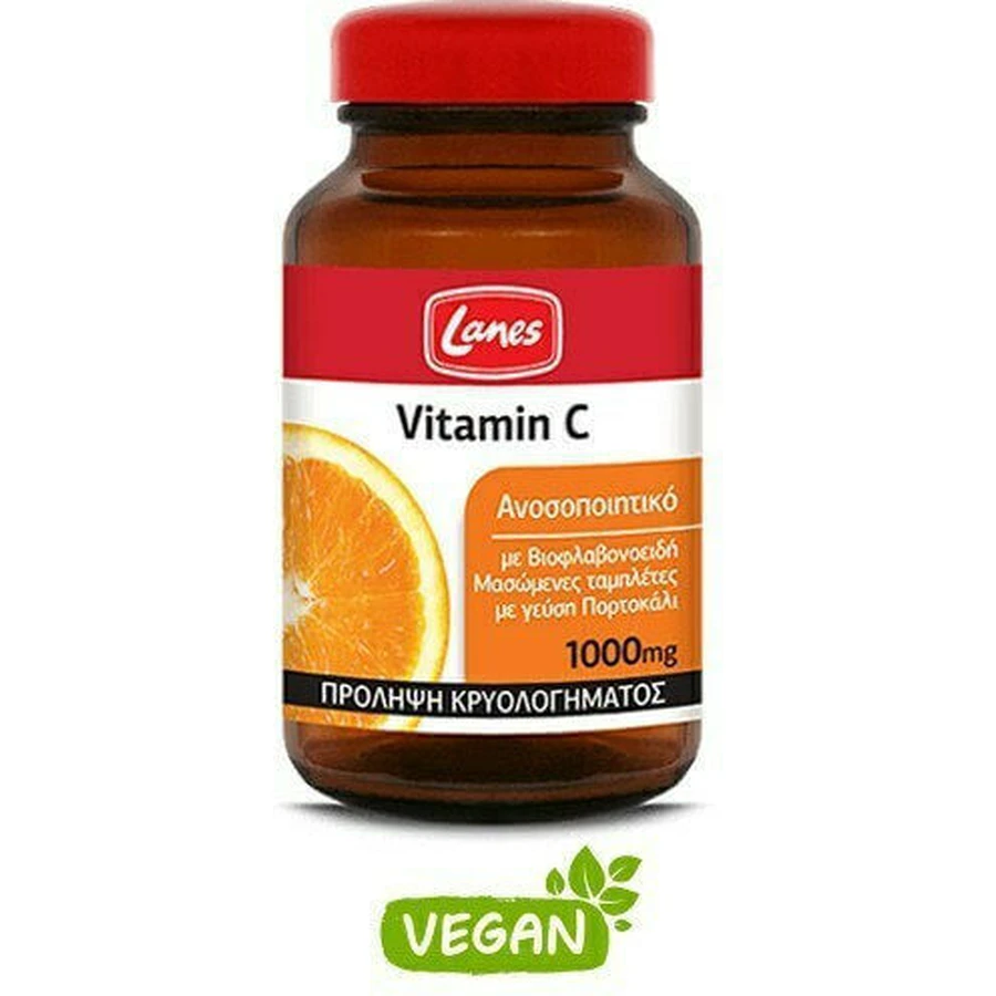 Lanes Vitamine C pour le renforcement immunitaire, la peau et l'action antioxydante 1000mg Orange 60 comprimés à croquer