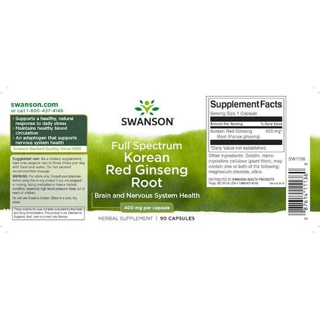 Swanson Koreaanse Rode Ginsengwortel 400mg 90 caps