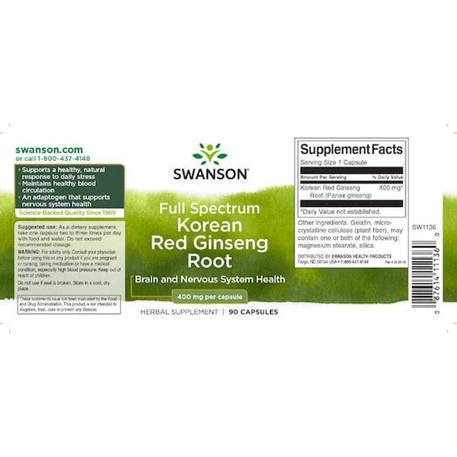 Swanson Koreaanse Rode Ginsengwortel 400mg 90 caps