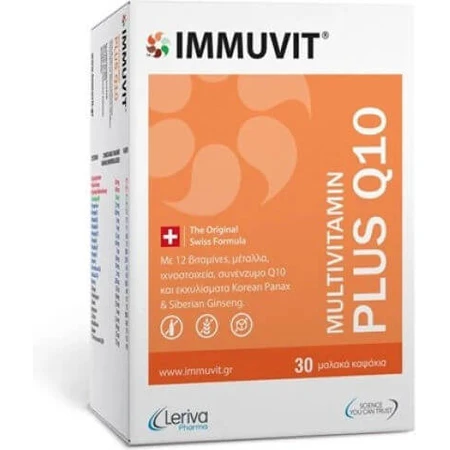 Leriva Pharma Immuvit Plus Q10 Multivitamine voor energie- en immuunsysteemboost 30 softgels