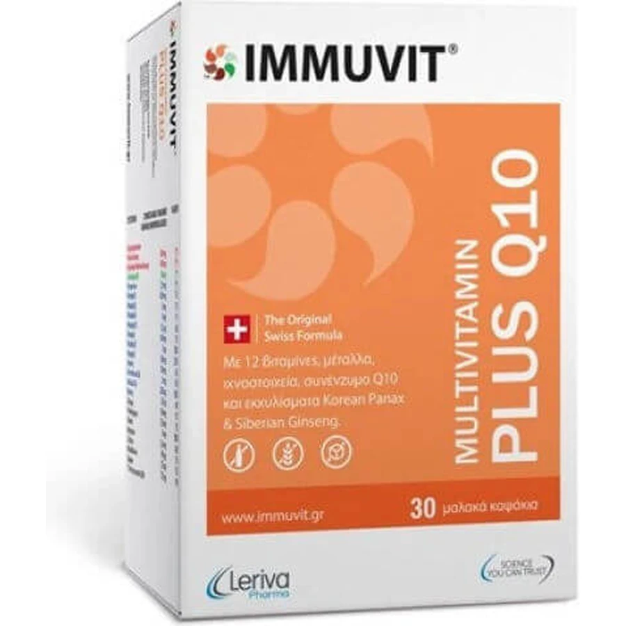Leriva Pharma Immuvit Plus Q10 Multivitamine voor energie- en immuunsysteemboost 30 softgels