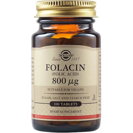 Solgar Folacin Vitamin for Nervous System Health 800mcg 100 Comprimés