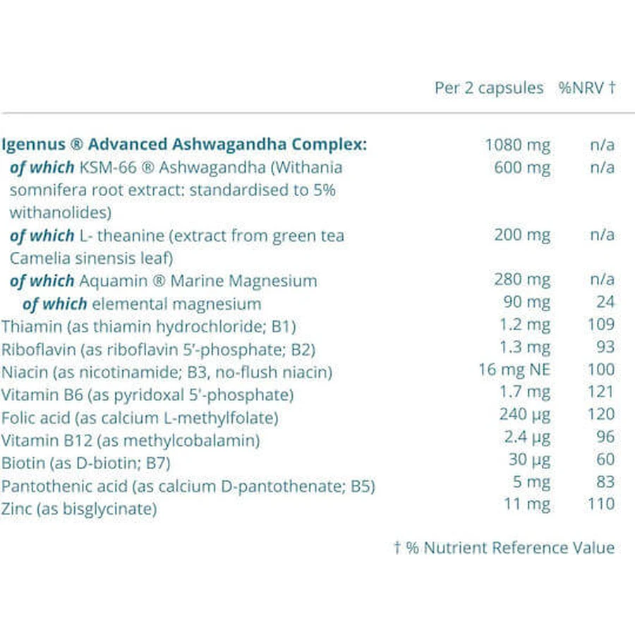 iGennus Ashwagandha+ L-theanine & Magnesium 600mg 60 caps