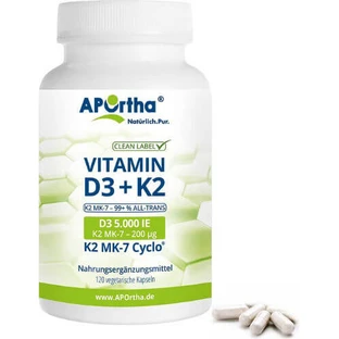 Aportha Vitamin D3 + K2 Vitamin zur Stärkung des Immunsystems und der Eiergesundheit 5000iu 120 Kapseln