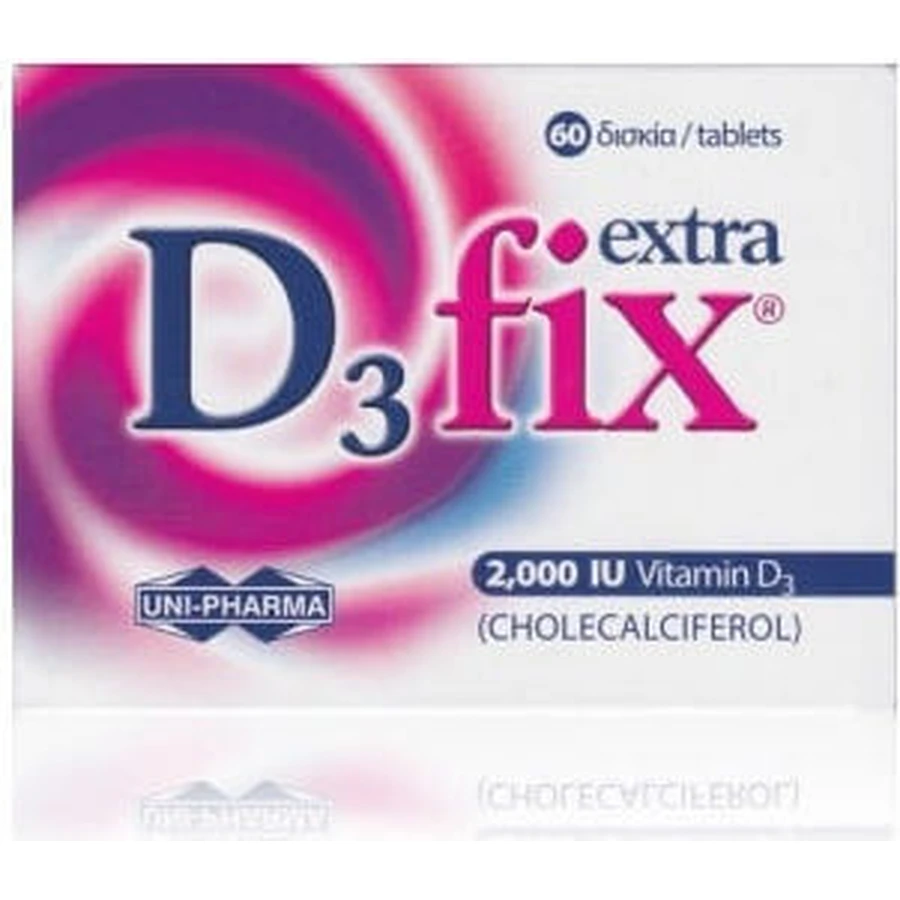 UNI-PHARMA D3 Fix Vitamina extra para reforzar el sistema inmunitario y la salud ovocitaria 2000iu 60 Comprimidos
