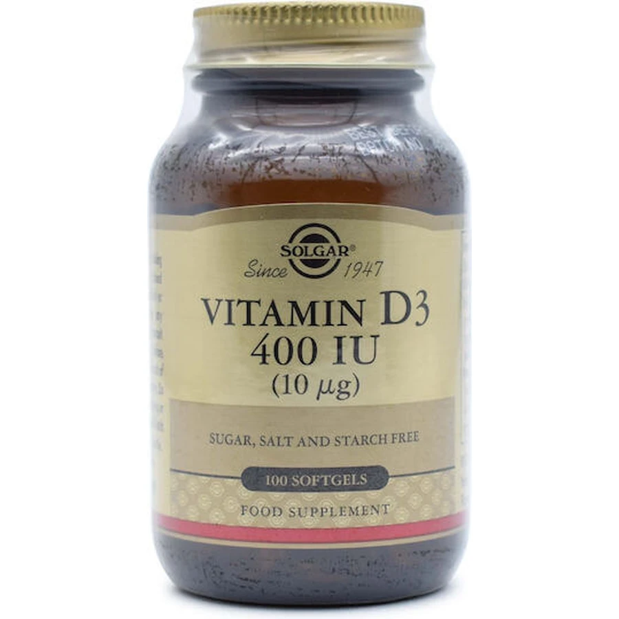 Solgar Vitamina D3 (Colecalciferol) Vitamina para el fortalecimiento del sistema inmunológico y la salud de los huevos 400iu 100 softgels