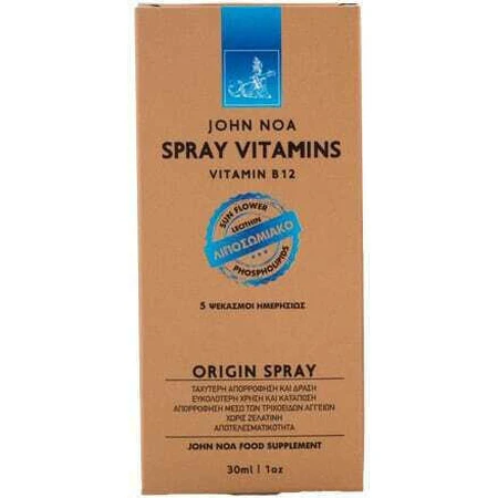 John Noa Origin Spray Vitamine B12 voor de gezondheid van het zenuwstelsel 1000mcg Sinaasappel 30ml