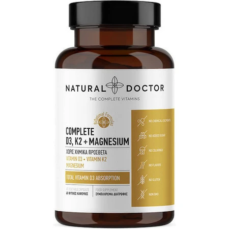 Natural Doctor Complete Complete D3, K2 & Magnesium Vitamine voor Versterking van het Immuunsysteem & Eiergezondheid 60 plantaardige capsules
