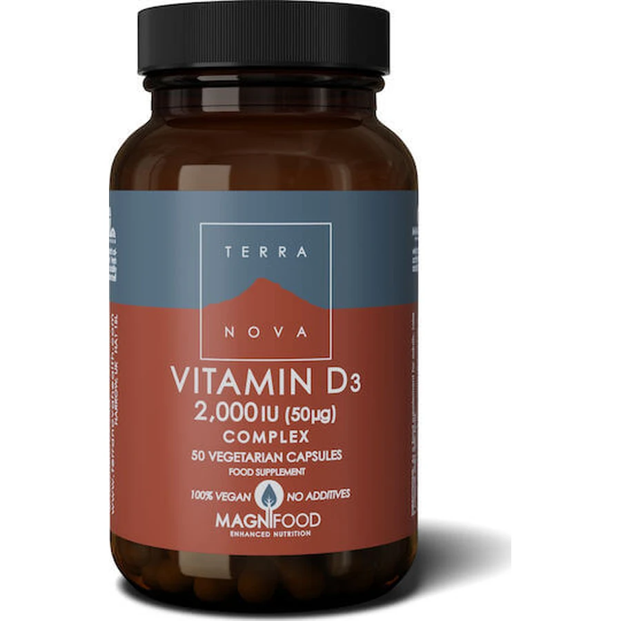 TerraNova Vitamina D3 Complejo vitamínico para el fortalecimiento del sistema inmunológico y la salud de los huevos 2000iu 50 cápsulas vegetales