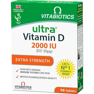 Vitabiotics Ultra Vitamina D D3 Vitamina para el Apoyo Inmunológico y la Salud del Huevo 2000iu 50mg 96 Comprimidos