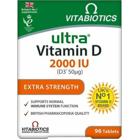 Vitabiotics Ultra Vitamina D D3 Vitamina para el Apoyo Inmunológico y la Salud del Huevo 2000iu 50mg 96 Comprimidos