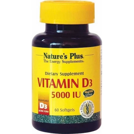 Nature's Plus Vitamina D3 para el sistema inmunitario y la salud de los huevos 5000iu 90 cápsulas blandas