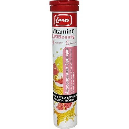 Lanes Vitamina C Plus Vitamina de Belleza para el Apoyo Inmunológico, la Piel y Acción Antioxidante 500mg Limonada Rosa 20 x 1 comprimidos efervescentes