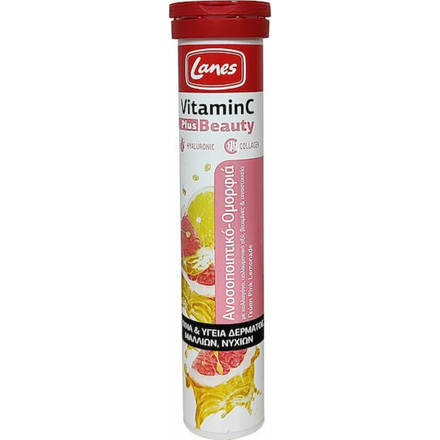 Lanes Vitamina C Plus Vitamina de Belleza para el Apoyo Inmunológico, la Piel y Acción Antioxidante 500mg Limonada Rosa 20 x 1 comprimidos efervescentes