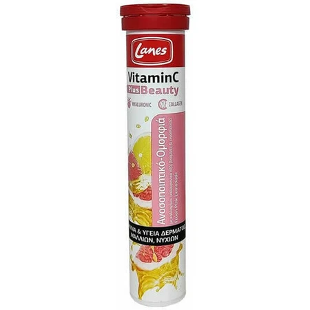Lanes Vitamina C Plus Vitamina de Belleza para el Apoyo Inmunológico, la Piel y Acción Antioxidante 500mg Limonada Rosa 20 x 1 comprimidos efervescentes