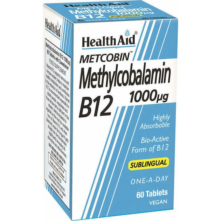 Health Aid Metilcobalamina Metcobina B12 Vitamina para la salud del sistema nervioso 1000mcg 60 Comprimidos