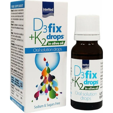 InterMed D3 + K2 Fix Drops In Olive Oil Vitamin for Immune System Strengthening & Egg Health 12ml