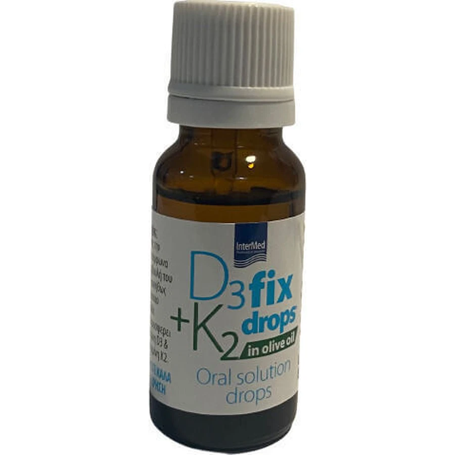 InterMed D3 + K2 Fix Drops In Olive Oil Vitamin for Immune System Strengthening & Egg Health 12ml