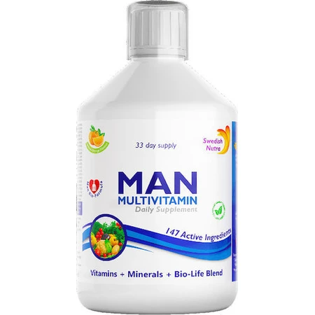 Swedish Nutra Man Multivitamin Multivitamin Multivitamin für Energie, Immunsystem und Nervensystem Stärkung Orange 500ml