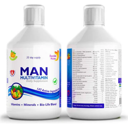Swedish Nutra Man Multivitamin Multivitamin Multivitamin für Energie, Immunsystem und Nervensystem Stärkung Orange 500ml