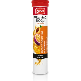 Lanes Vitamina C Eff Vitamina para reforzar el sistema inmunitario, la piel y la acción antioxidante 1000mg Maracuyá 20 comprimidos eff