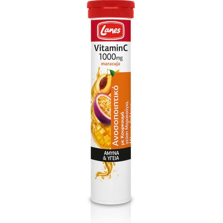 Lanes Vitamina C Eff Vitamina para reforzar el sistema inmunitario, la piel y la acción antioxidante 1000mg Maracuyá 20 comprimidos eff