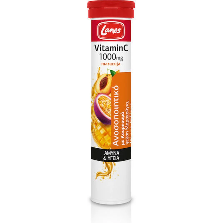 Lanes Vitamina C Eff Vitamina para reforzar el sistema inmunitario, la piel y la acción antioxidante 1000mg Maracuyá 20 comprimidos eff
