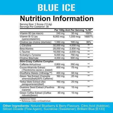 Rich Piana 5% Nutrition 5150 Stim Crazy Pre Workout Supplement 372gr Ice Blue