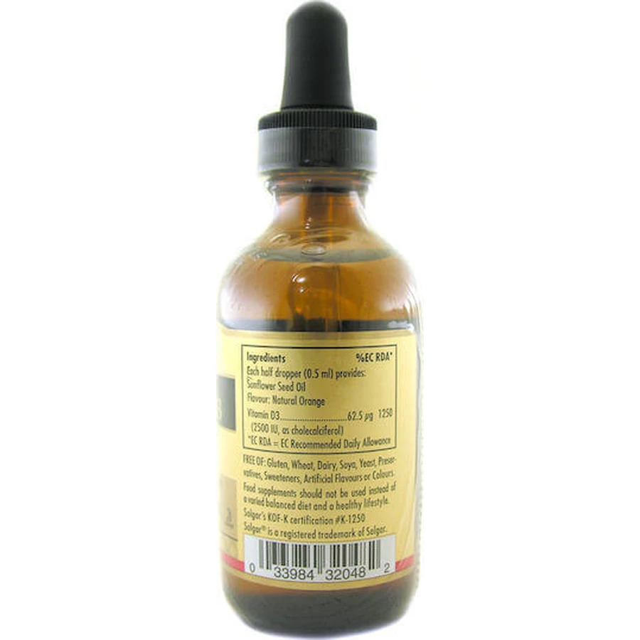 Solgar Liquid Vitamin D3 Vitamin für Immunsystem Stärkung & Ei Gesundheit 2500iu Orange 59ml