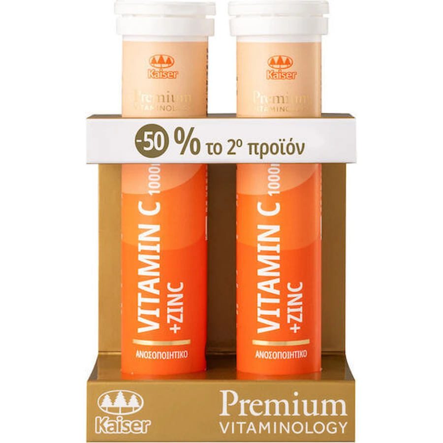 Kaiser 1889 Premium Vitaminology Premium Vitamine C & Zink voor ondersteuning van het immuunsysteem, de huid en antioxidantwerking 1000mg 2 x 20 bruistabletten