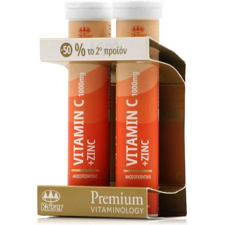 Kaiser 1889 Premium Vitaminology Premium Vitamine C & Zink voor ondersteuning van het immuunsysteem, de huid en antioxidantwerking 1000mg 2 x 20 bruistabletten